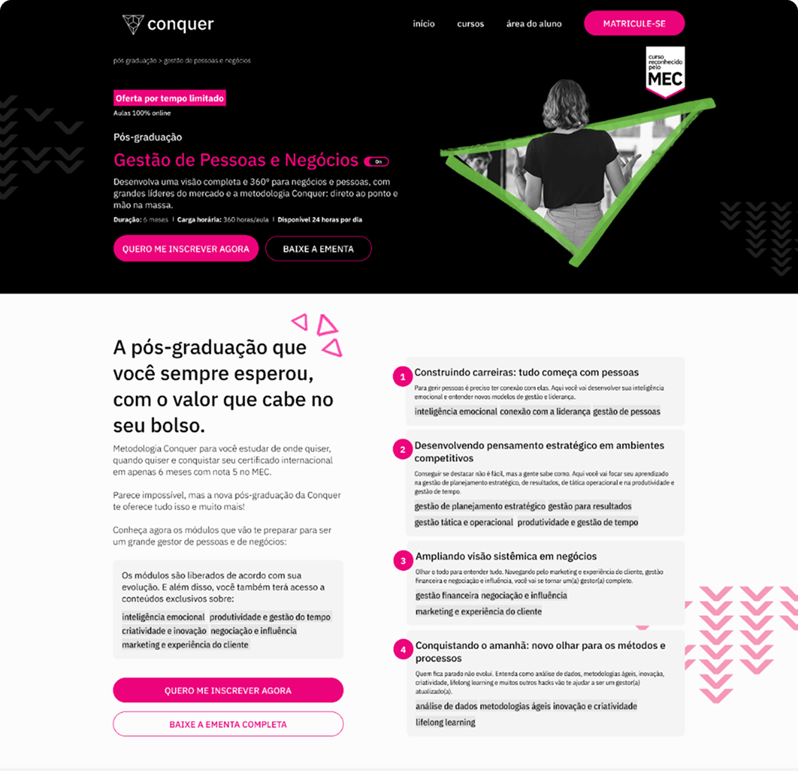 conquer course landing page